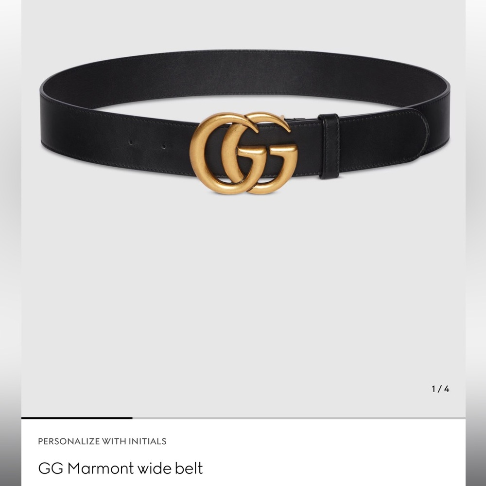 Gucci Black GG Marmont Wide Belt with Gold Double G Buckle
